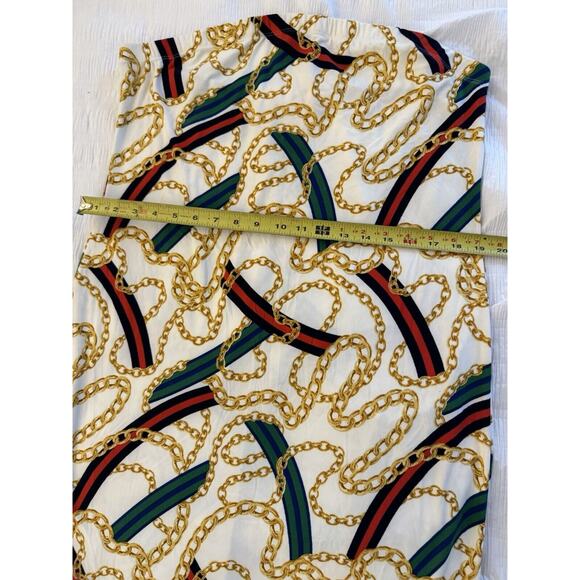 Women's Strapless Dress Swimsuit Coverup Gold Chain Print Green Red Stripe - Picture 2 of 6